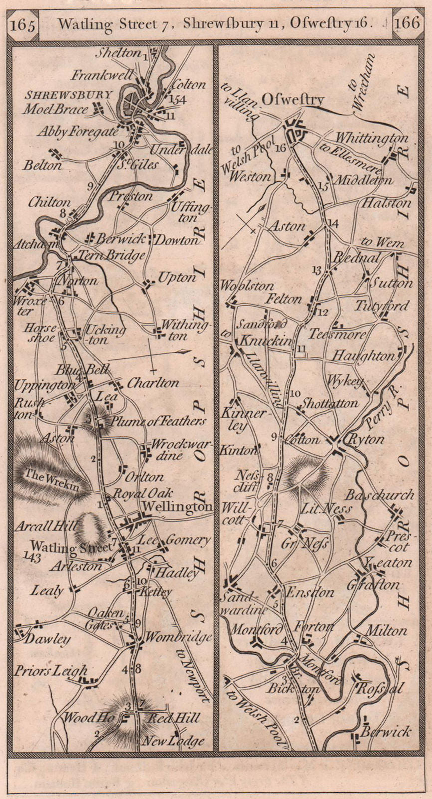 Wombridge-Wellington-Shrewsbury-Ruyton-Oswestry road strip map PATERSON 1803